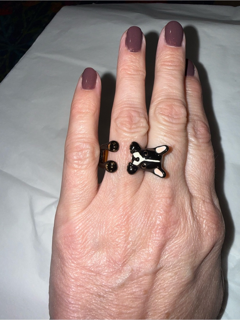 kate spade Black & White French Bulldog Open Ring